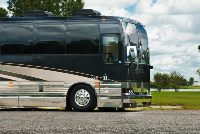 Bus # 45877, 2016 X3-45 Prevost Front Slide Entertainer Bus For Sale at Staley Bus Sales / Staley Coach in Nashville, Tennessee.